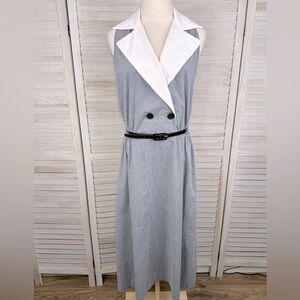 AVON FASHIONS Vintage Union Made Midi Belted Sleeveless Dress Gray/White-13/14